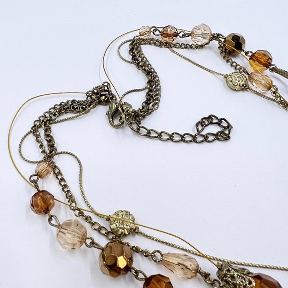 NWOT - Large Tigers Eye Pendant Multi Strand Gold Tone Beaded 18” Necklace - Picture 7 of 9